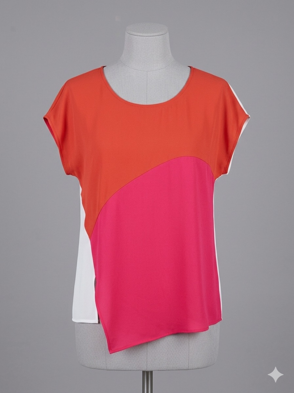 Pleione Pink & Orange Colorblock Short Sleeve Top XS Asymmetrical Hem
